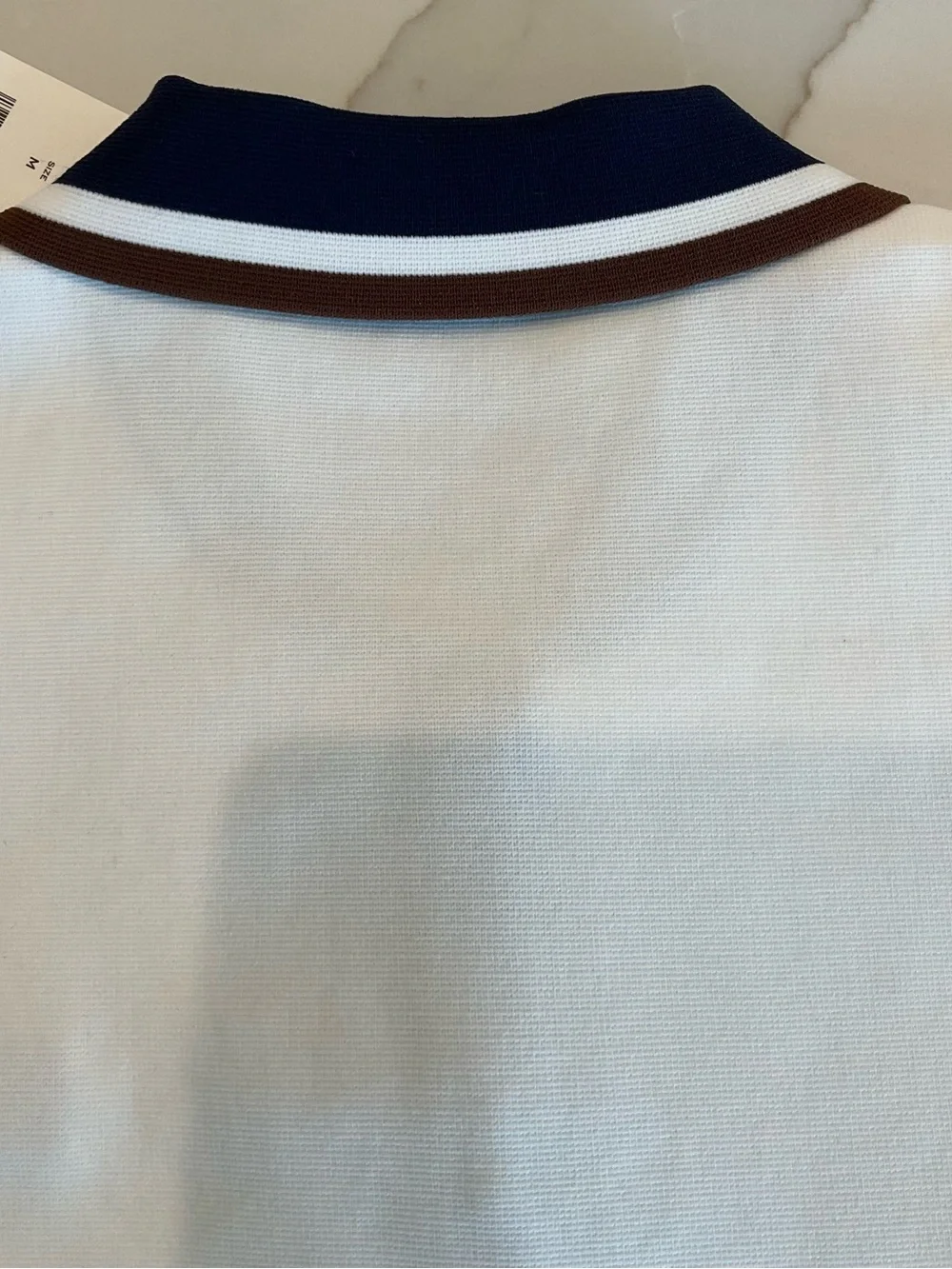 Tory Burch White Knit Polo with Navy and Brown Trim
